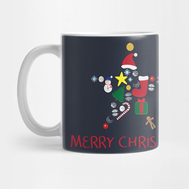 Star shape with Christmas elements and Merry Christmas greeting by sigdesign